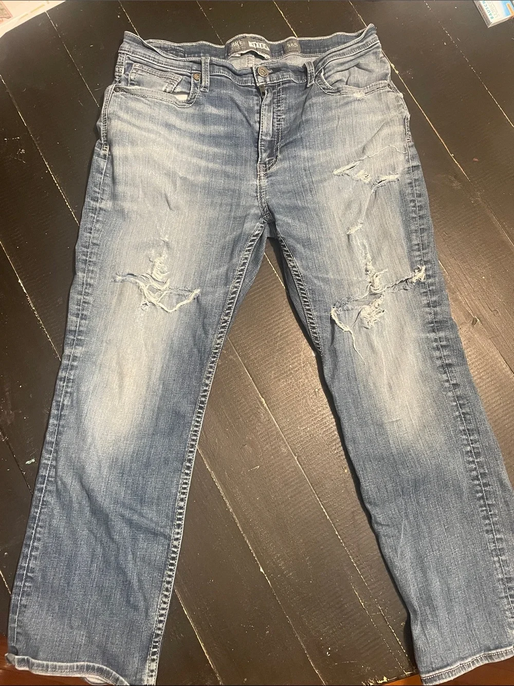 BKE Men's Light Blue Straight Leg Distressed Jeans Tyler Straight Leg 36S